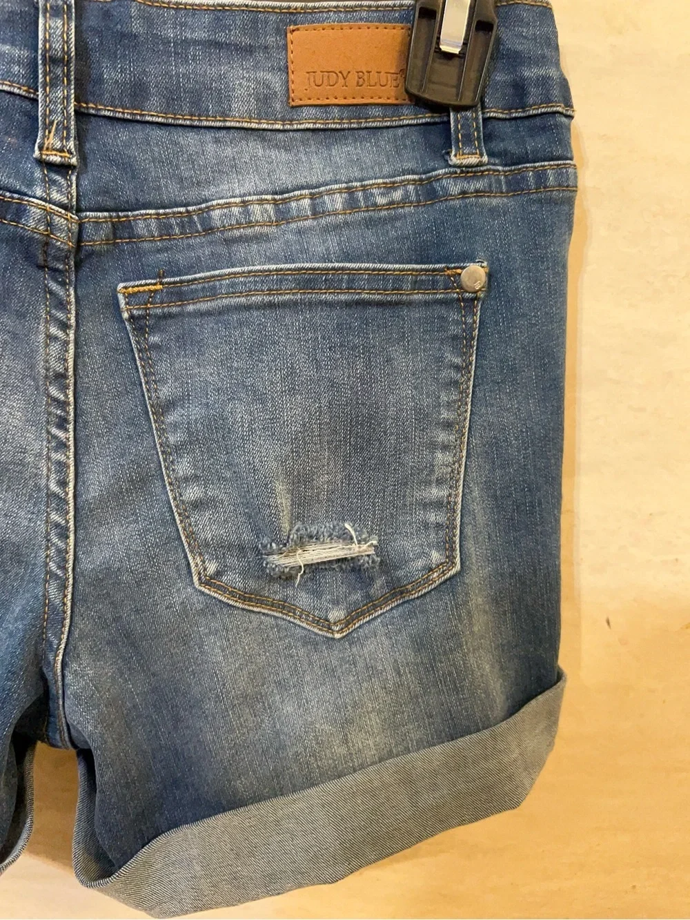 Judy Blue Medium Wash Distressed Cuffed Jean Shorts